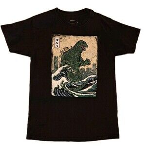 Godzilla Men’s Medium Black Acid Wash Graphic T-Shirt Short Sleeve Distressed